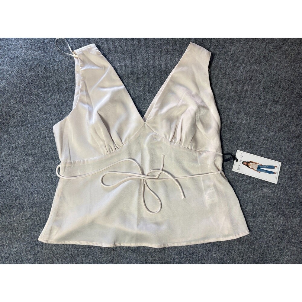 Milk And Honey Top Womens Large Cream White Zip Side Smooth Sleeveless NEW